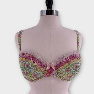 Liberty of London Target 36D Multicolor Pink Floral T Shirt Bra Lace Trim Bow